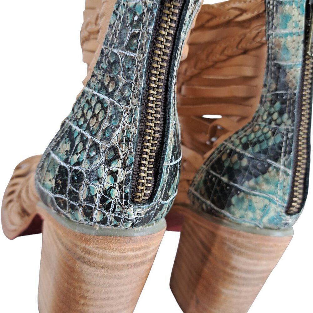 Freebird by Steven Bella Leather Peep Toe Sandals Boots Size 8 Gladiator Reptile - Picture 11 of 16